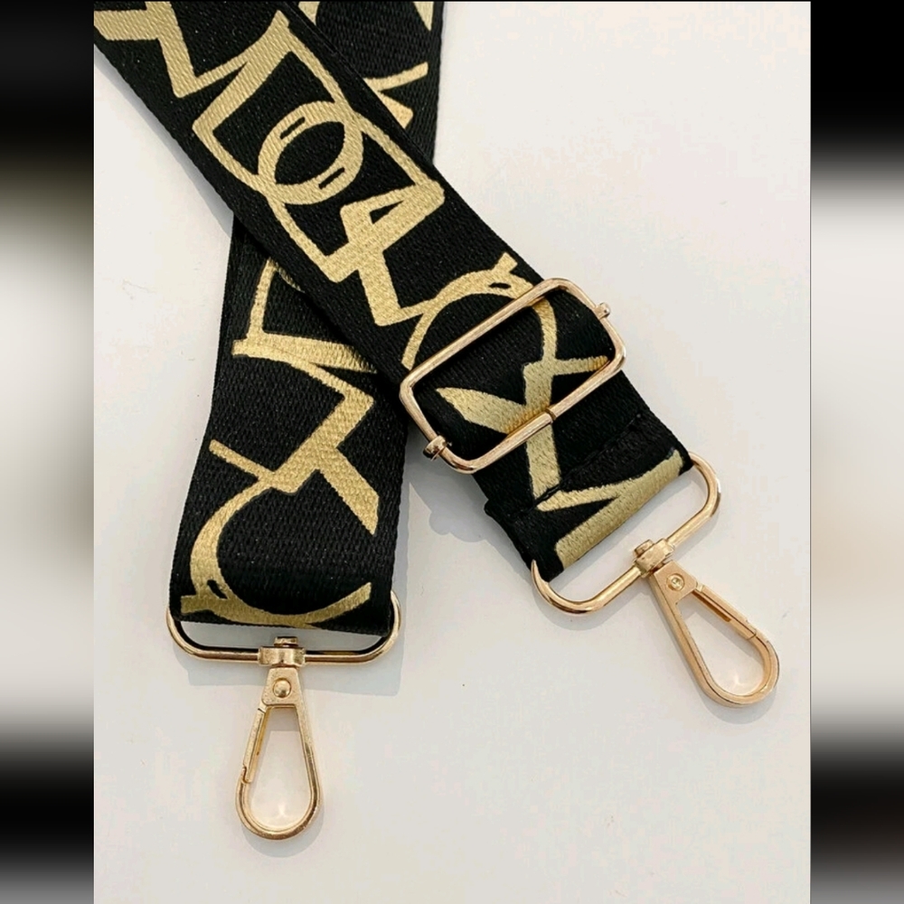 Shein Gold Letter Graphic Black Bag Strap, it's Adjustable, Easily Removable